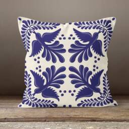 Blue Tile Cushion Cover/Geometric Design Pillow Case/Navy Case/Housewarming Gift/Farmhouse Style Authentic Case - thumbnail 3