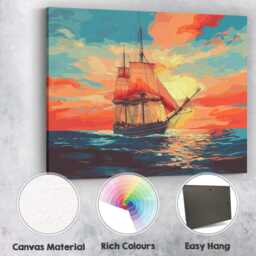 Vintage Tall Ship Sailing At Sunset Coastal Seascape Canvas Wall Art Print Decor Picture Ready To Hang - thumbnail 2