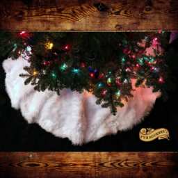 Faux Fur Christmas Tree Skirt - Shaggy Sheepskin, Round, Usa - thumbnail 2
