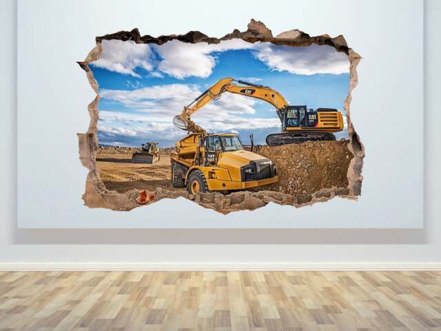 Construction Wall Stickers Excavator Vinyl Decal Large Stiker Prints Kids Room D??cor Art Mining Loader Boys Sticker - image 1