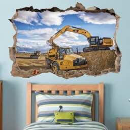 Construction Wall Stickers Excavator Vinyl Decal Large Stiker Prints Kids Room D??cor Art Mining Loader Boys Sticker - thumbnail 2