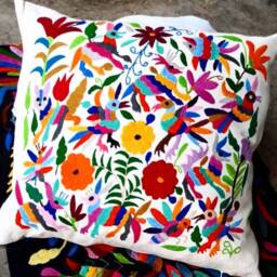 Otomi Pillow Sham Multicolor 100% Cotton Hand Embroidered By Indigenous Women. Best Seller Case - thumbnail 1