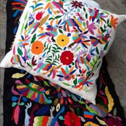 Otomi Pillow Sham Multicolor 100% Cotton Hand Embroidered By Indigenous Women. Best Seller Case - thumbnail 2