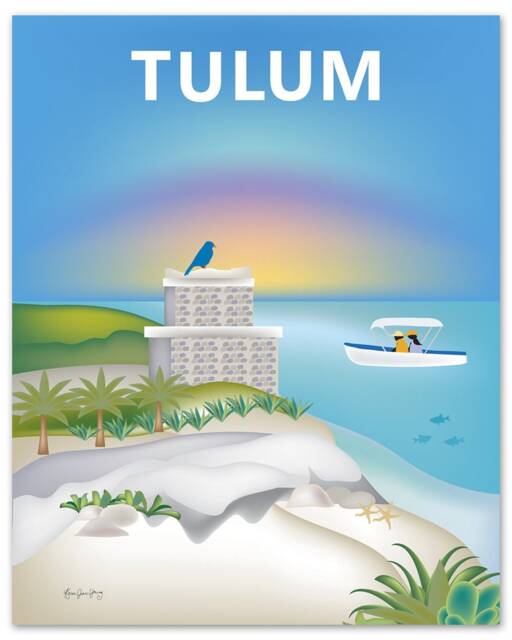 Tulum Mexico Print, Art, Poster, Mexican Island Ruins Art Artwork - Style E8-O-Tulu - image 1