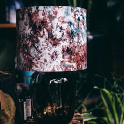 Handmade Batik Lampshade Abstract Drum Pendant Light, Burgundy Turquoise Pink - thumbnail 2