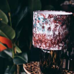 Handmade Batik Lampshade Abstract Drum Pendant Light, Burgundy Turquoise Pink - thumbnail 3