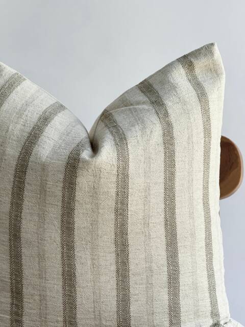 Hmong Textile Pillow Cover, Olive Green Striped, Natural Dyed - 20x20 - image 1