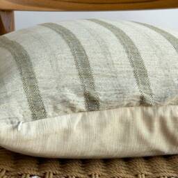 Hmong Textile Pillow Cover, Olive Green Striped, Natural Dyed - 20x20 - thumbnail 3