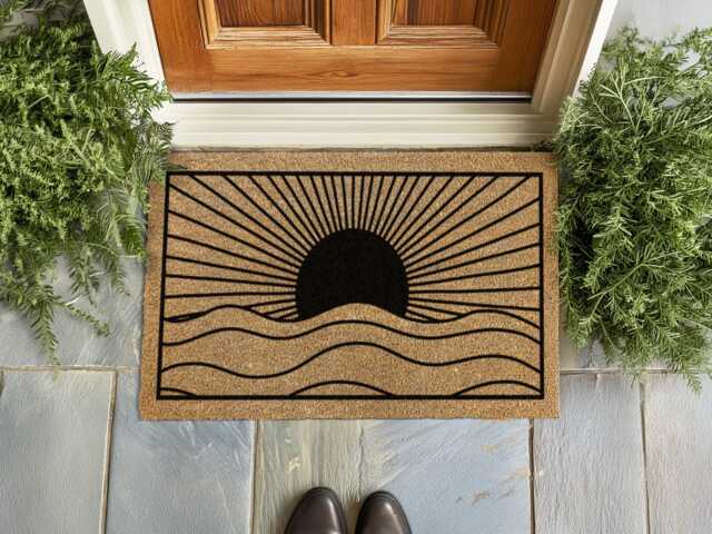Sun & Sea Welcome Mat - Nautical Wave Doormat Minimalist Coastal Entry Rug - image 1