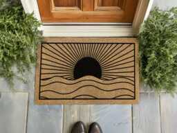 Sun & Sea Welcome Mat - Nautical Wave Doormat Minimalist Coastal Entry Rug - thumbnail 1
