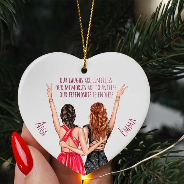Personalised Best Friend Ornament - Custom Friends Christmas Heart With Names, Bff Ceramic Keepsake Gift - image 1