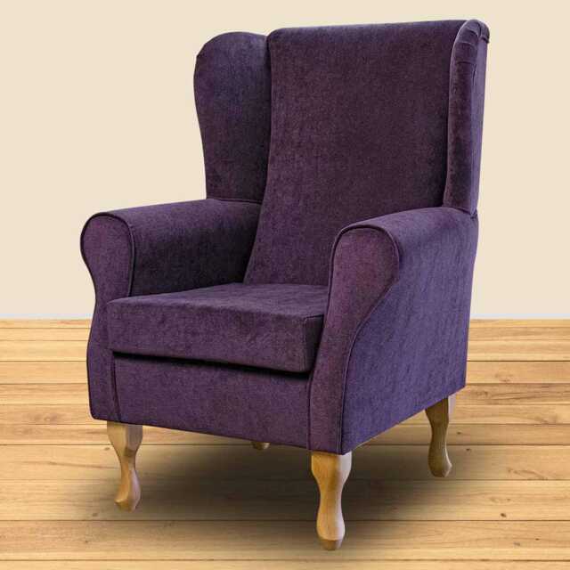 Grape Velvet Wingback Armchair - Luxury Orinoco Fireside Accent Chair Made To Order in Britain - image 1