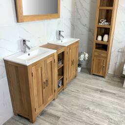 Bathroom Vanity Unit - Sink Washstand Slimline Oak With Inset Counter Sunk Basin Sinks Taps & Plugs Included - thumbnail 3