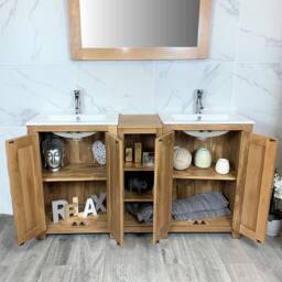Bathroom Vanity Unit - Sink Washstand Slimline Oak With Inset Counter Sunk Basin Sinks Taps & Plugs Included - thumbnail 2