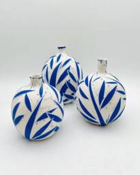 Vase Decor Set, Pottery Gift, Hostess New Home Shelf Decor, Ceramic Art, White Blue Vase, Porcelain - thumbnail 1