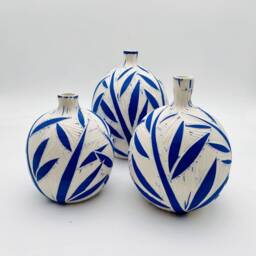 Vase Decor Set, Pottery Gift, Hostess New Home Shelf Decor, Ceramic Art, White Blue Vase, Porcelain - thumbnail 2