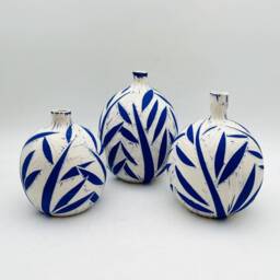 Vase Decor Set, Pottery Gift, Hostess New Home Shelf Decor, Ceramic Art, White Blue Vase, Porcelain - thumbnail 3
