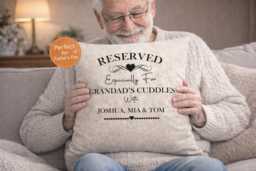 Fathers Day Grandad Gift Personalised Cushion Reserved For Cuddles Hug Grandpa Granda Gramps Pillow - thumbnail 1