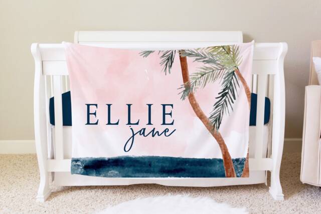 Beach Personalized Baby Name Blanket Gift Custom Coming Home Bear Hospital Shower New Mom - image 1