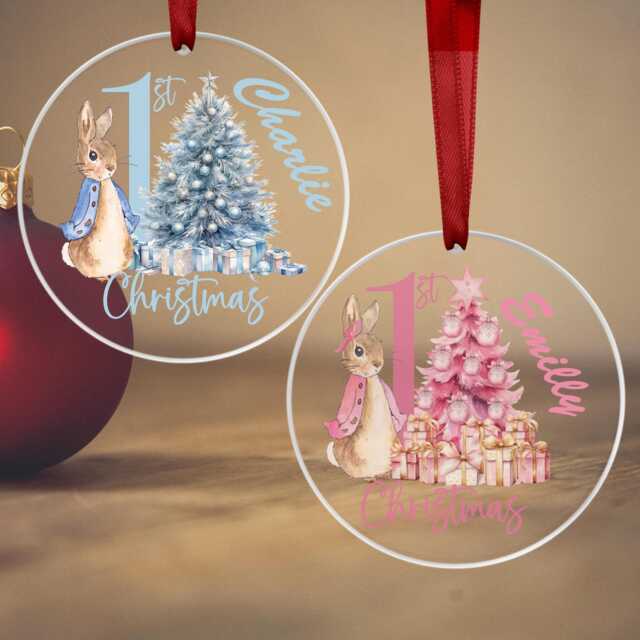 Personalised Christmas Bauble Baby First Rabbit 2024 For Boy Girl Pink Blue Acrylic Hanging Tree Decoration Ornament Gift Love - image 1
