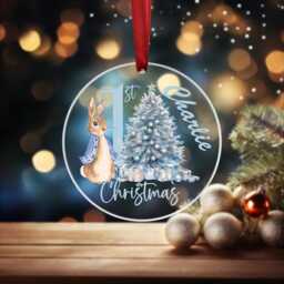 Personalised Christmas Bauble Baby First Rabbit 2024 For Boy Girl Pink Blue Acrylic Hanging Tree Decoration Ornament Gift Love - thumbnail 2