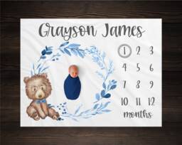 Bear Milestone Blanket Monthly Growth Tracker Soft Fleece Baby Shower Gift Newborn Watch Me Grow Boy Woodland