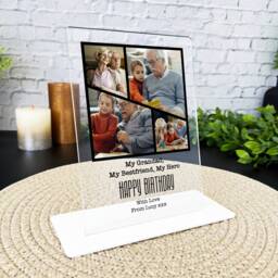 Grandfather Birthday Gift Black Grid Photo Frame Personalised Acrylic Plaque - Gift, Custom - thumbnail 2