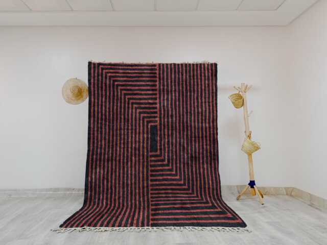 Modern Moroccan Wool Rug - Red & Black Handwoven Geometric Design - Bold Berber Carpet Minimalist Handmade Area - image 1