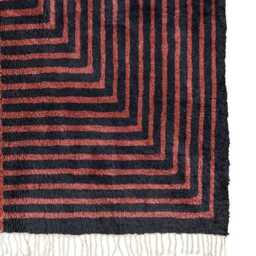 Modern Moroccan Wool Rug - Red & Black Handwoven Geometric Design - Bold Berber Carpet Minimalist Handmade Area - thumbnail 2