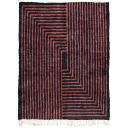Modern Moroccan Wool Rug - Red & Black Handwoven Geometric Design - Bold Berber Carpet Minimalist Handmade Area - thumbnail 3