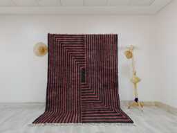 Modern Moroccan Wool Rug - Red & Black Handwoven Geometric Design - Bold Berber Carpet Minimalist Handmade Area - thumbnail 1