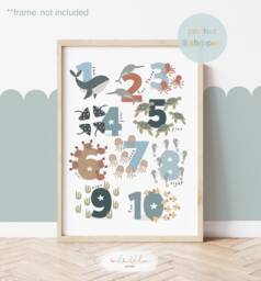 Navy Blue Numbers Chart Print, Under The Ocean, Sea Nursery Animals Educational Scandi Playroom Prints, Kids Art - thumbnail 1