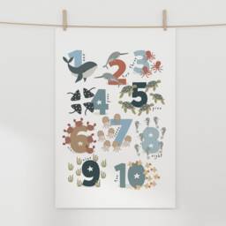 Navy Blue Numbers Chart Print, Under The Ocean, Sea Nursery Animals Educational Scandi Playroom Prints, Kids Art - thumbnail 2