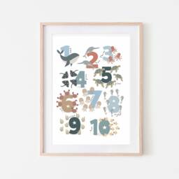 Navy Blue Numbers Chart Print, Under The Ocean, Sea Nursery Animals Educational Scandi Playroom Prints, Kids Art - thumbnail 3