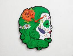Sugar Skull Catrina Calavera Green Hair - Wall Clock - thumbnail 1