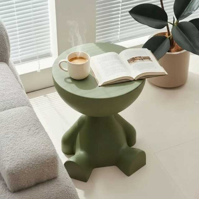 Cartoon Bear Sofa Side Table, Open-Top Storage Plastic End Table 41 X 37 cm Light Luxury Coffee Accent, Flat Head - image 1