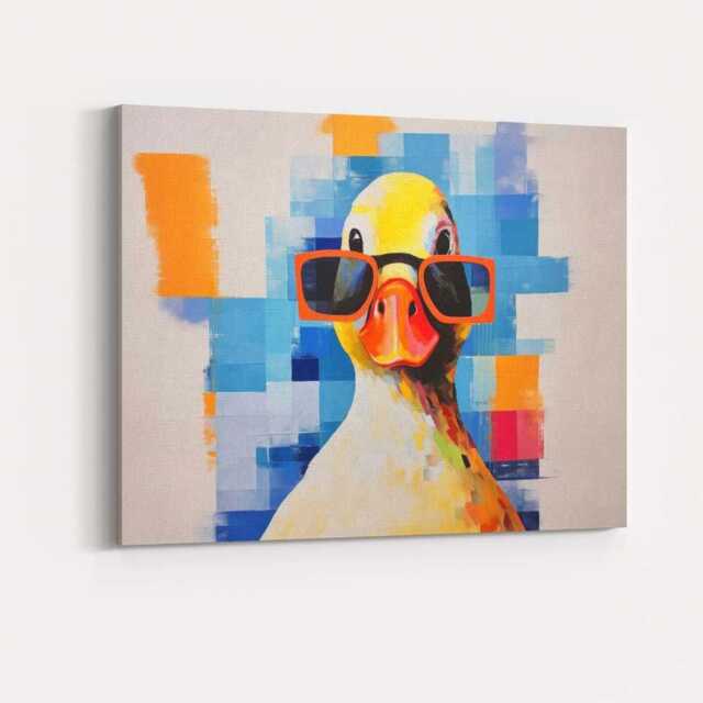 Colourful Duck Wearing Orange Glasses Contemporary Animal Portrait Canvas Wall Art Print Decor Picture Ready To Hang - image 1