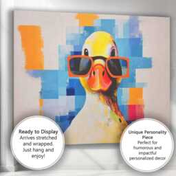 Colourful Duck Wearing Orange Glasses Contemporary Animal Portrait Canvas Wall Art Print Decor Picture Ready To Hang - thumbnail 3