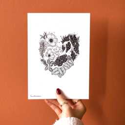Hand Drawn A5 House Plant Flower Moth Print - Black Illustrated Design Gothic Style Quirky Gift Idea Natural History Prints Ideas - thumbnail 3