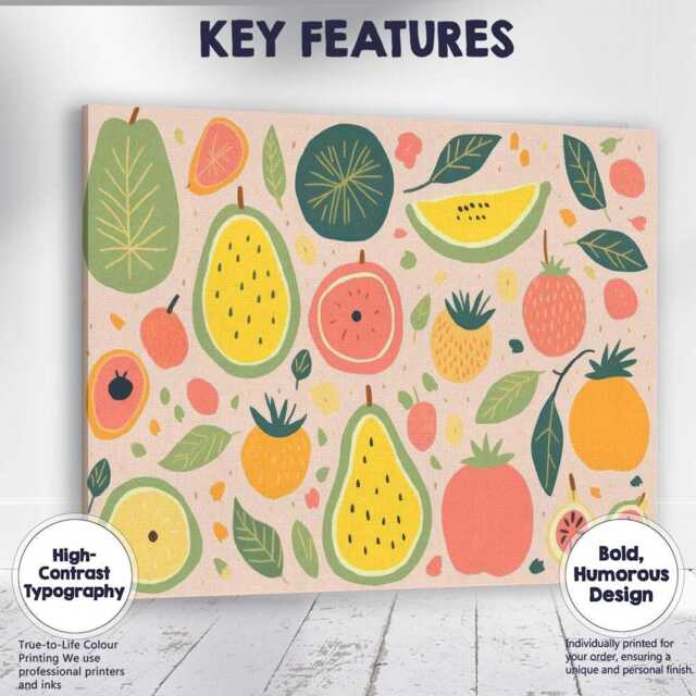 Playful Pastel Tropical Fruit Repeat Pattern Canvas Wall Art Print Decor Picture Ready To Hang - image 1