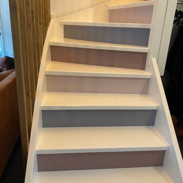 Beige Blue Gray Pastel Colors Rainbow Wall Stairway Decoration Adhesive Stair Riser Panels Stairs Risers Sticker Mural Photo Decal Wallpaper - image 1