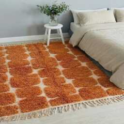Orange White Geometric Shag Rug - Moroccan Berber Wool Carpet Modern Living Room Decor Tufted Hand Area - thumbnail 4
