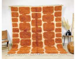 Orange White Geometric Shag Rug - Moroccan Berber Wool Carpet Modern Living Room Decor Tufted Hand Area - thumbnail 1