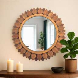 Wall Decor & Mirrors. Round Mirror Made From Walnut Birch. Decorative For Living Room, Bedroom, Entryway Or Bathroom - thumbnail 2