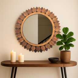 Wall Decor & Mirrors. Round Mirror Made From Walnut Birch. Decorative For Living Room, Bedroom, Entryway Or Bathroom - thumbnail 3