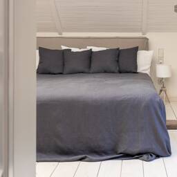 Charcoal Grey Linen Bedspread -Dark King/Queen Size Bed Cover - Heavier Throw-Charcoal Colour Throw - thumbnail 2