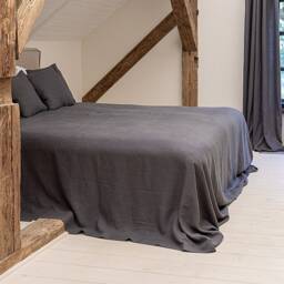 Charcoal Grey Linen Bedspread -Dark King/Queen Size Bed Cover - Heavier Throw-Charcoal Colour Throw - thumbnail 3