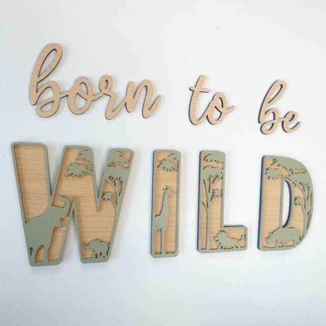 Born To Be Wild Wooden Sign - Wild Jungle Animal Theme Decoration Children's Bedroom Playroom Wall Art - image 1