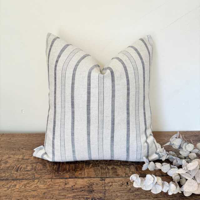1728. Handmade Charcoal Stripe Linen Blend Cushion Cover, Various Sizes - image 1