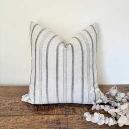 1728. Handmade Charcoal Stripe Linen Blend Cushion Cover, Various Sizes - thumbnail 1